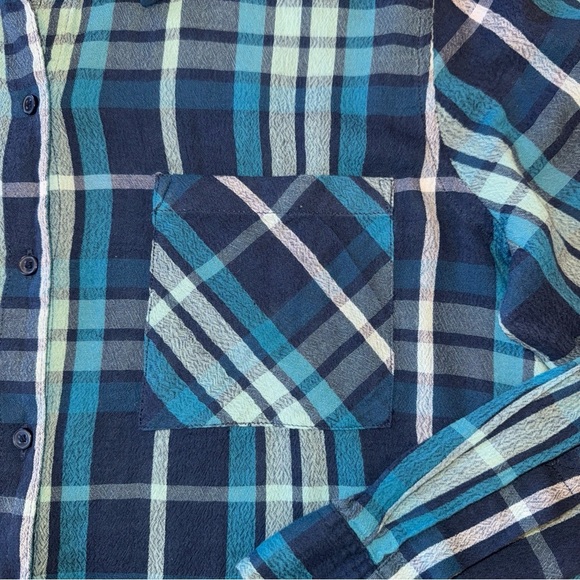 Lucky Brand Shirt Womens Large Blue Plaid L/S Button Down Cotton Viscose Blend - Picture 4 of 9